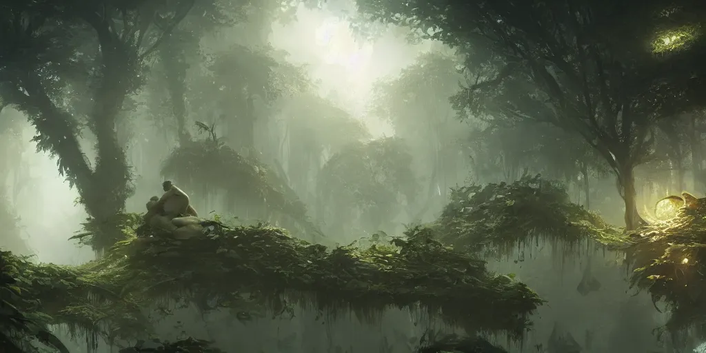 Prompt: Jungles sleeping unbroken dreams under the ivory light of two moons, Darek Zabrocki, Marcin Rubinkowski, Lorenzo Lanfranconi, Karlkka, trending on Artstation, 8K