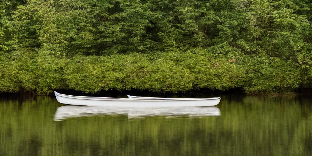Prompt: photo of small row boat on a lake, landscape, beautiful, elegant, award winning photograph, highly detailed, high resolution photo, trending on artstation,