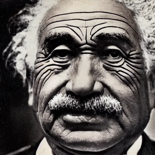 Prompt: maori moko einstein portrait 1 9 4 3