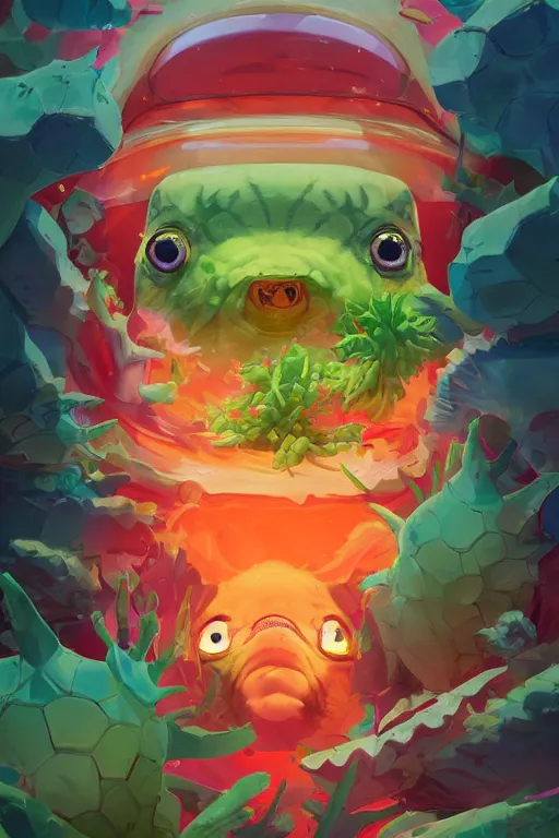 Image similar to 3 d render creature animal sushi cristal very big eye roots cactus elemental flush of force nature micro world fluo fishscale, comics gta 5 cover, official fanart behance hd artstation by jesper ejsing, by rhads, makoto shinkai and lois van baarle, ilya kuvshinov, ossdraws