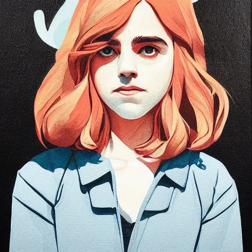 Prompt: Kiernan Shipka picture by Sachin Teng, asymmetrical, dark vibes, Realistic Painting , Organic painting, Matte Painting, geometric shapes, hard edges, graffiti, street art:2 by Sachin Teng:4