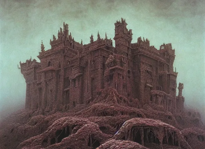 Prompt: magnificent hellish castle in a hellscape, beksinski