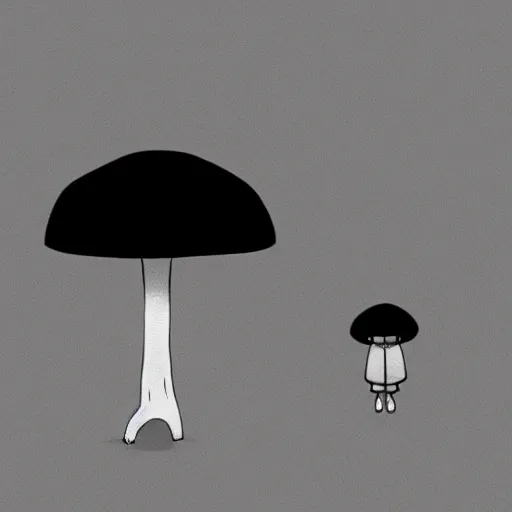 Prompt: grayscale cute void mushroom creature, pokemon, hayao miyazaki, digital art