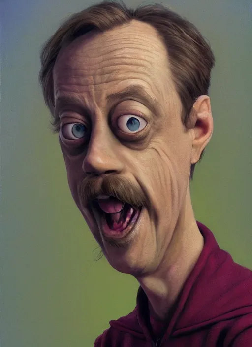 Image similar to a portrait of steve buscemi as Teletubby by Gerald Brom , Craig mullins and Pixar, dutch angle, Framed, 8k