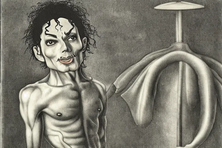 Image similar to michael jackson in the style of hans baldung,