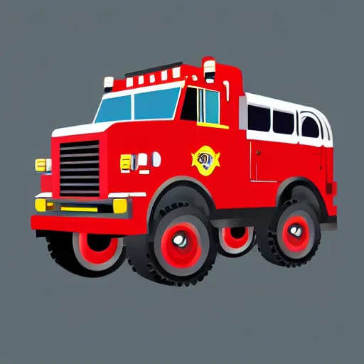 Prompt: vector illustration of a firefighter truck, digital art