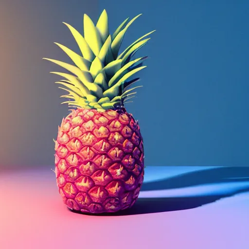 Image similar to 3 d render of a hovering pink pineapple against a pink backdrop with slight sadow underneath ophotorealistic, 4 k, cgsociety, blender, unreal engine 5, sharp details, 3 0 0 dpi