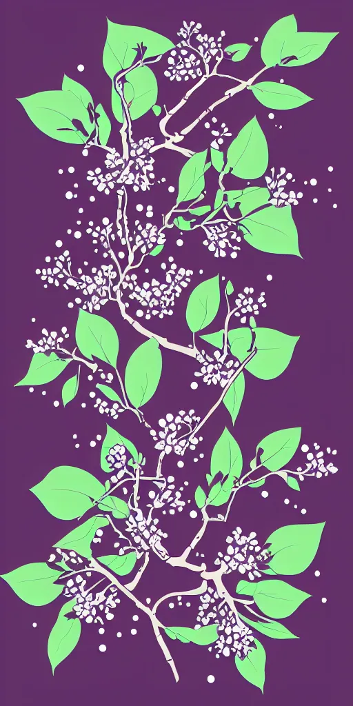 Prompt: shirt design, vector style, close portrait of a branch with prune flowers blossoming, fresh modern look, made with photoshop