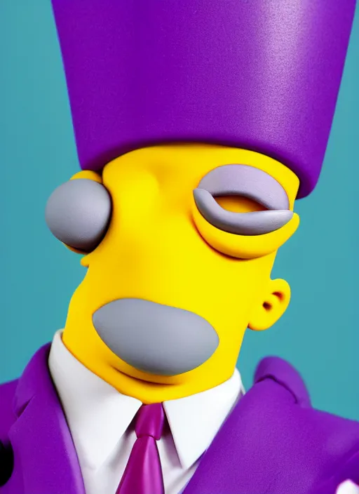 Prompt: platon closeup photograph of homer simpson in a purple suit, photorealistic, studio lighting, ektachrome, detailed, intricate, face detail