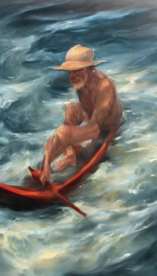 Image similar to man on boat crossing a body of water in hell with creatures in the water, sea of souls, by emilia wilk