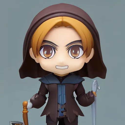 Image similar to face detailing wizard in the style of matte painting nendoroid and chibi, eyes in the style of nendoroid, middle close up, Julian ope, flat shading, 2D illustration