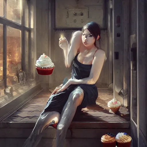 Prompt: awoke to the violent crunch of metal on wood, radiator, sweet smells of antifreeze and cupcakes, by wlop, artgerm, greg rutkowski