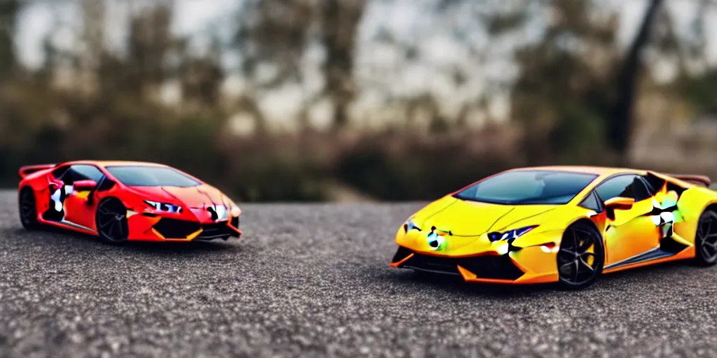 Image similar to Hot Wheels, lamborghini huracan, cinematic, 4K, HD, depth of field, bokeh.