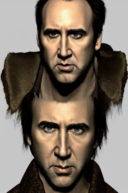 Image similar to nicholas cage, portrait, frostbite engine, extremely detailed,