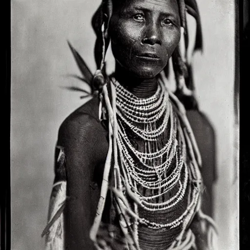 Prompt: vintage photo of a west african manding queen by edward s curtis, photo journalism, photography, cinematic, national geographic photoshoot
