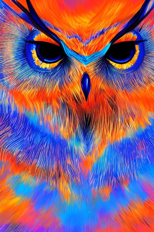 Prompt: glowing owl, blue and orange colours, highly detailed, digital art, sharp focus, trending on art station