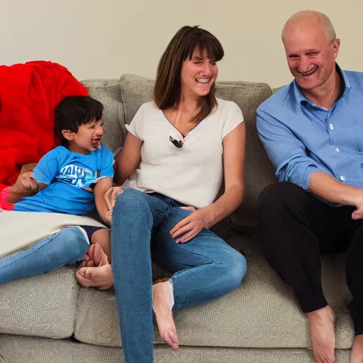 Prompt: A family impressed with their Amazon Alexa device