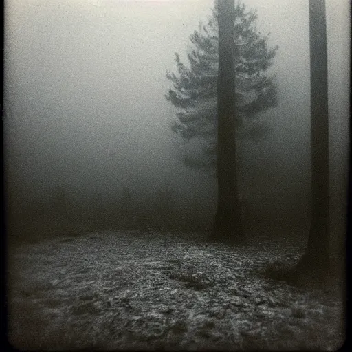 Image similar to the fog is thick shelter for ghosts, polaroid photography in style of andrey tarkovski, eerie, mystical, sublime