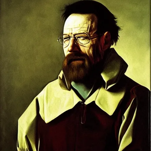 Image similar to walter white oil painting by caravaggio. baroque style. highly detailed.