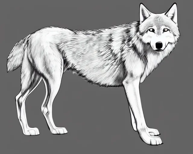 Image similar to professional digital art of a full-body outline of a wolf, very simple, all white with black lines, high quality, HD, 8K,