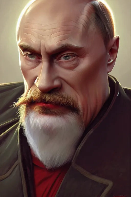 Image similar to vladimir putin as a robotnik, realistic portrait, symmetrical, highly detailed, digital painting, artstation, concept art, smooth, sharp focus, illustration, cinematic lighting, art by artgerm and greg rutkowski and alphonse mucha