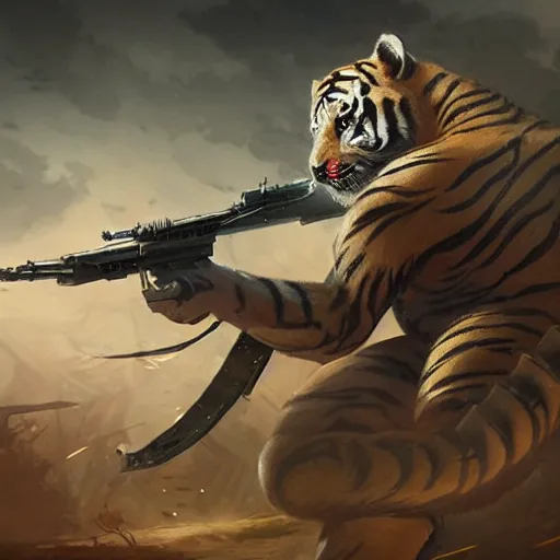 Prompt: a award winning commission of an amthro albino soldier tiger shooting,digitalt art,hyperdetailed,photorealistic,art by greg rutkowski,character design by charles bowater,ross tran,deviantart,artstation,high detailed,cinematic,movie scene,cool,detailed face