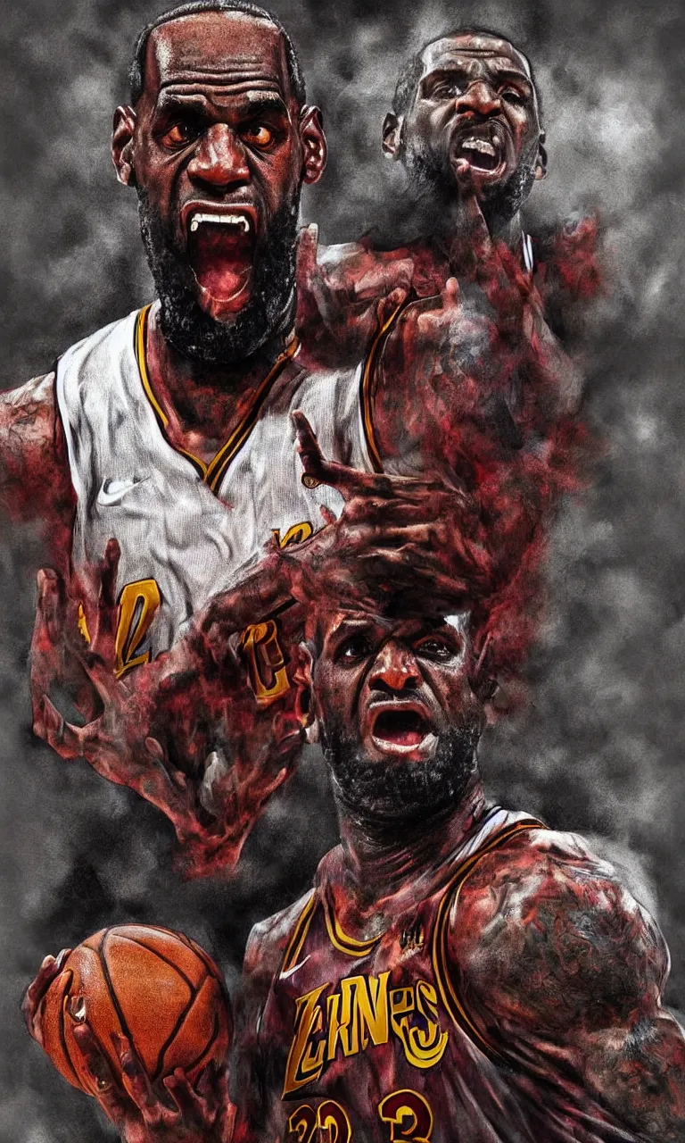 Image similar to a detailed digital art portait of angry undead lebron james, art by norman rockwell, pixar style