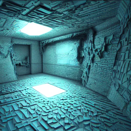 Prompt: an insanely detailed 3 d render of a room made of mandelbrot fractals, octane render, unreal engine, fractals, neon, dramatic lighting, volumetric lighting