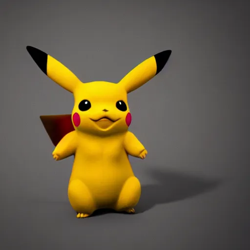 Prompt: photorealistic 3D render, blender, bokeh portrait of a Pikachu, dramatic backlighting
