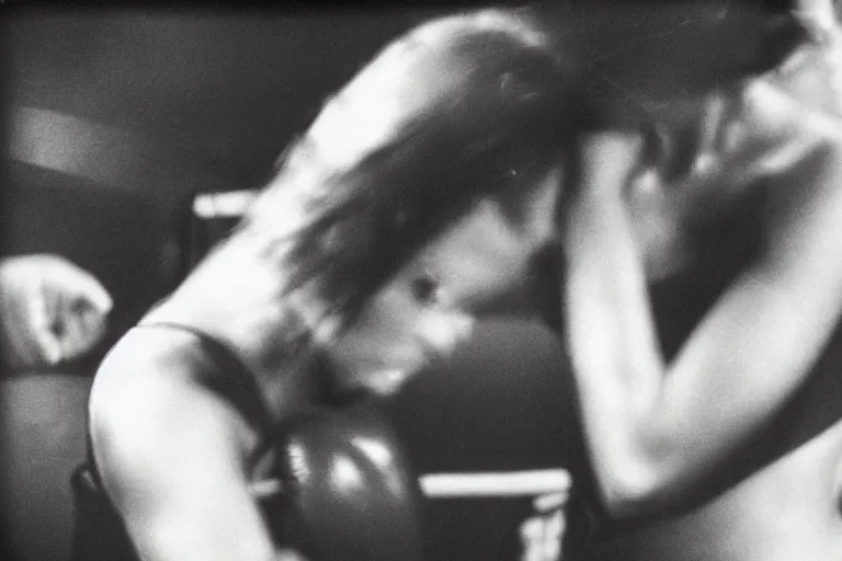 Image similar to close up portrait of women boxing moment of knock out with brews blood sweating, photography photojournalism, very grainy image, 50mm lens, close up portrait polaroid