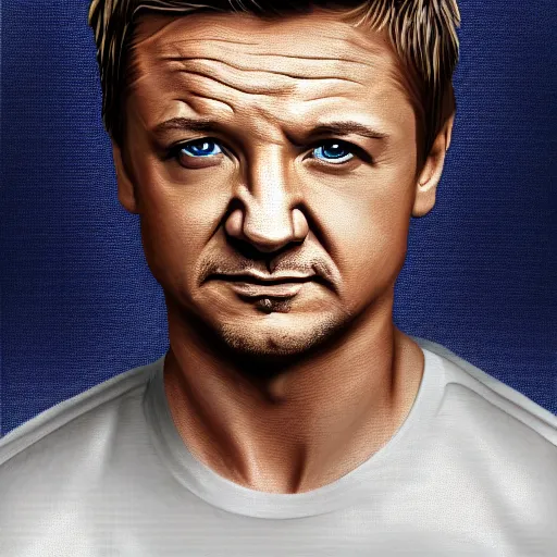 Prompt: portrait of jeremy renner, highly detailed, centered, solid color background, digital painting