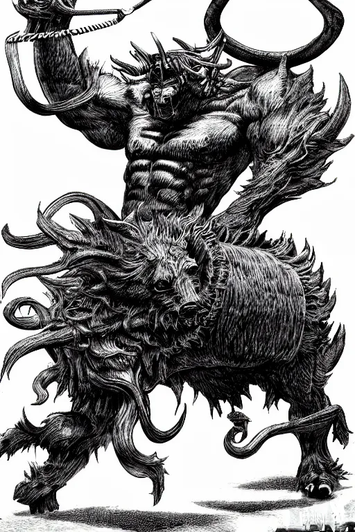 Image similar to minotaur, highly detailed, digital art, sharp focus, trending on art station, kentaro miura manga art style