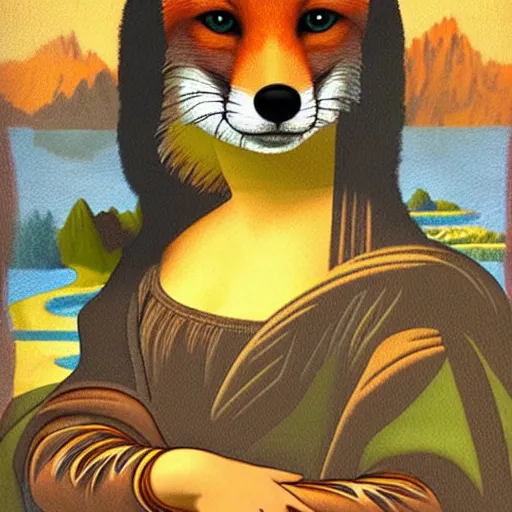 Image similar to fox animal in the style of mona lisa