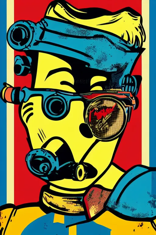 Image similar to fallout 7 6 retro futurist illustration art by butcher billy, sticker, colorful, illustration, highly detailed, simple, smooth and clean vector curves, no jagged lines, vector art, smooth andy warhol style