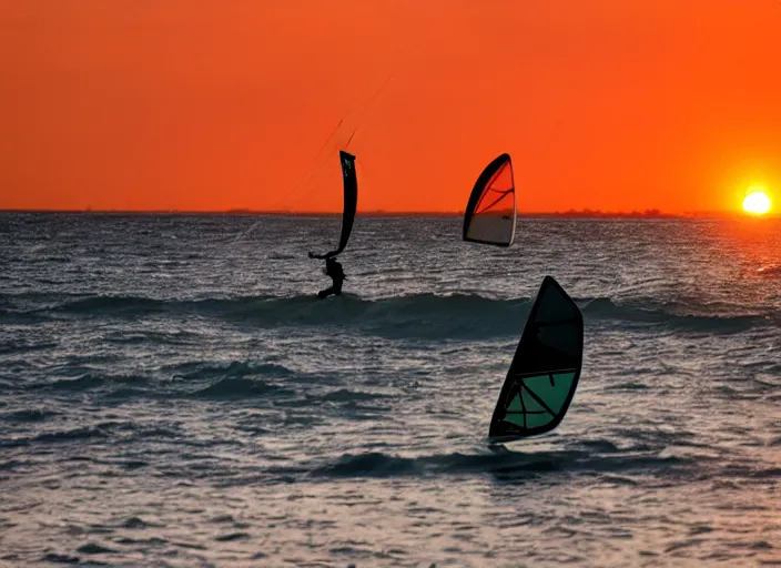 Prompt: windsurfer in the sunset in the 8 0's
