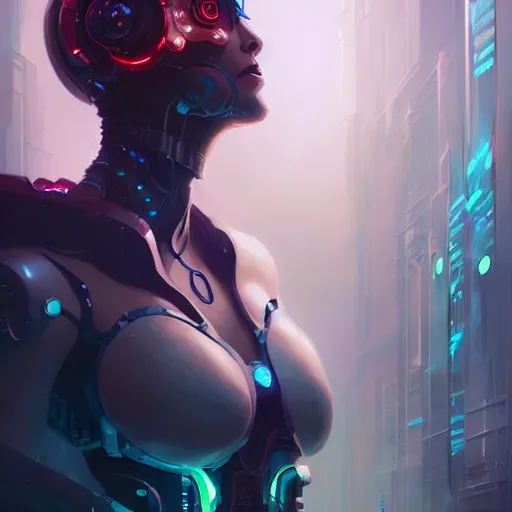 Prompt: a portrait of a beautiful cybernetic amazonian woman, cyberpunk concept art by pete mohrbacher and wlop and artgerm and josan gonzales, digital art, highly detailed, intricate, sci-fi, sharp focus, Trending on Artstation HQ, deviantart, unreal engine 5, 4K UHD image