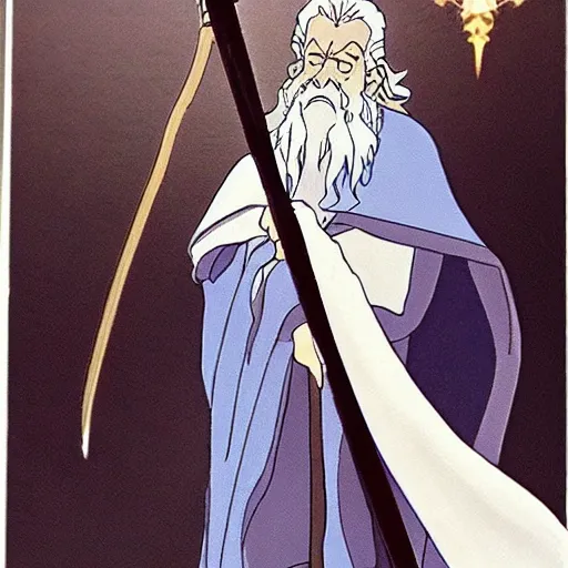 Image similar to gandalf from the anime lord of the rings (1986), studio ghibli, very detailed, realistic