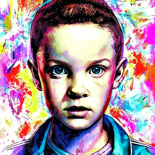 Prompt: portrait of beautiful eleven from stranger things by derek gores