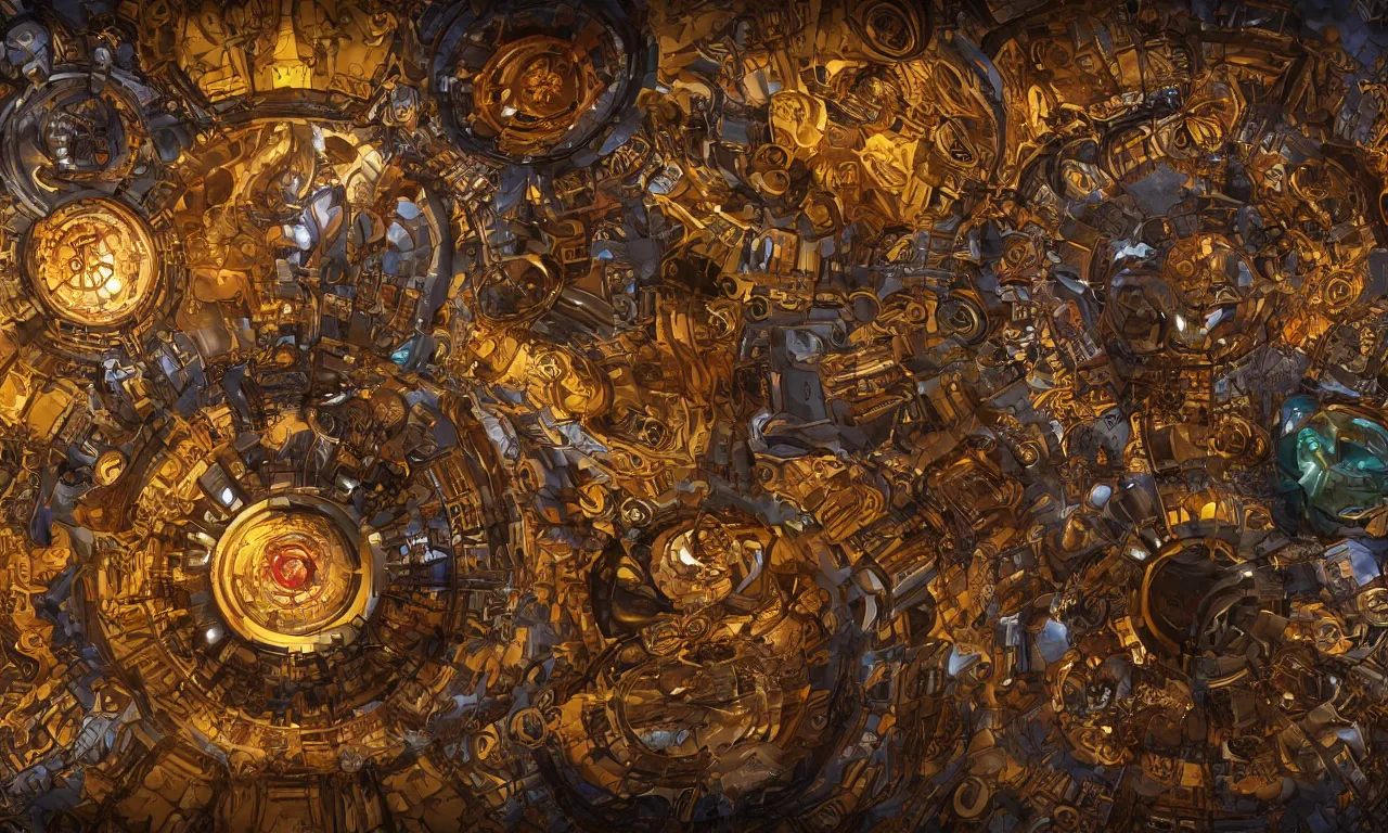 Image similar to steampunk engine laboratory 3 d volume kaleidoscope fractal voronoi metal chakra digital color stylized concept substance natural color scheme, global illumination ray tracing hdr fanart arstation by sung choi and eric pfeiffer and gabriel garza and casper konefal