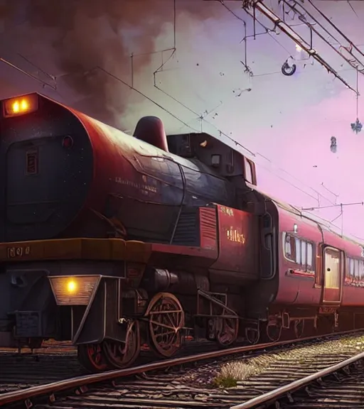 Image similar to highly detailed train in gta v, stephen bliss, unreal engine, fantasy art by greg rutkowski, loish, rhads, ferdinand knab, makoto shinkai and lois van baarle, ilya kuvshinov, rossdraws, tom bagshaw, global illumination, radiant light, detailed and intricate environment