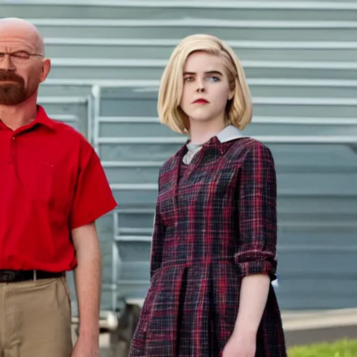 Image similar to kiernan shipka as sabrina spellman with walter white, still from breaking bad