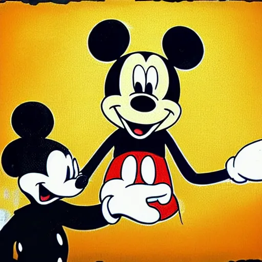 Prompt: mickey mouse analogue horror static, vhs, glitch, scary, creepy