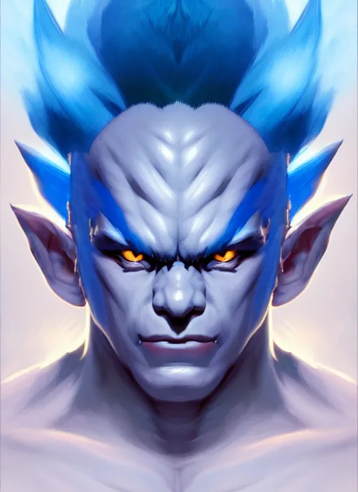 Image similar to symmetry!! portrait of blue akuma, street fighter, global illumination!! intricate, elegant, highly detailed, digital painting, artstation, concept art, smooth, sharp focus, illustration, art by artgerm and greg rutkowski and alphonse mucha