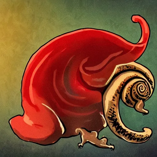 Image similar to satan as a snail, slimy snail in hell