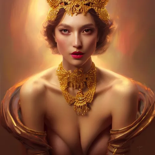 Prompt: expressive oil painting, of alluring european princess, seductive look, smooth glowing skin, glistening body, love, adoration, ornate headpiece made from jewels, glamour shot, by yoshitaka amano, by greg rutkowski, by jeremyg lipkinng, by artgerm, digital art, octane render