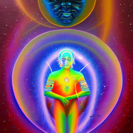 Prompt: transcendent sacred spaceman, astral spirit space journey in oil painting, ayahuasca, trending on artstation, award winning, emotional, highly detailed ethereal surrealist art