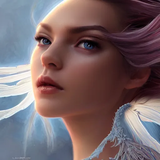 Prompt: most beautiful woman fairy wings on earth, intricate, highly detailed, digital painting, hyperrealistic, hyperdetailed, windy hair, artstation, concept art, smooth, sharp focus, illustration, unreal engine 5, 8 k, art by laura sava - h 7 0 0