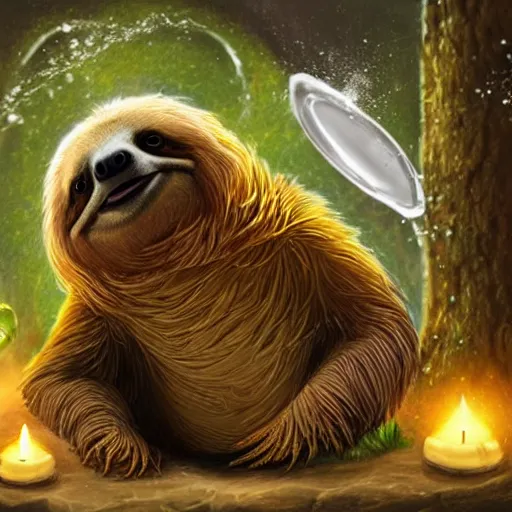 Prompt: a fantasy artwork of a sloth having a bubble bath