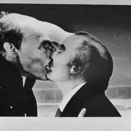 Image similar to vladimir putin kissing zelinsky with a nuclear explosion in the background