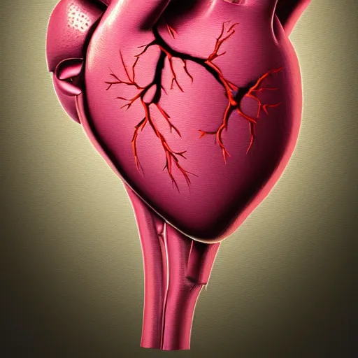 Image similar to a painting of a 3D heart, anatomically realistic heart, the background is white, in the style of Philip Sun on ArtStation and Parag Lavande on ArtStation, 4k,